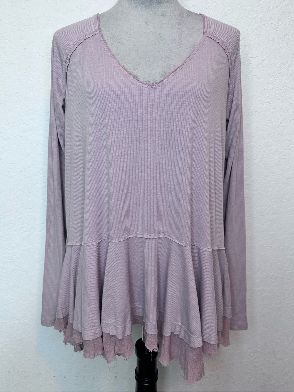 Free People We The Free Lavender Ribbed Peplum Tunic Top Medium
